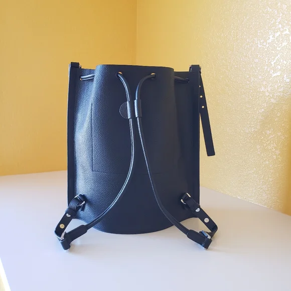 ALLSAINTS Alpha Pebble Leather Convertible Backpack/ Shoulder Bag Purse Black - Picture 7 of 16